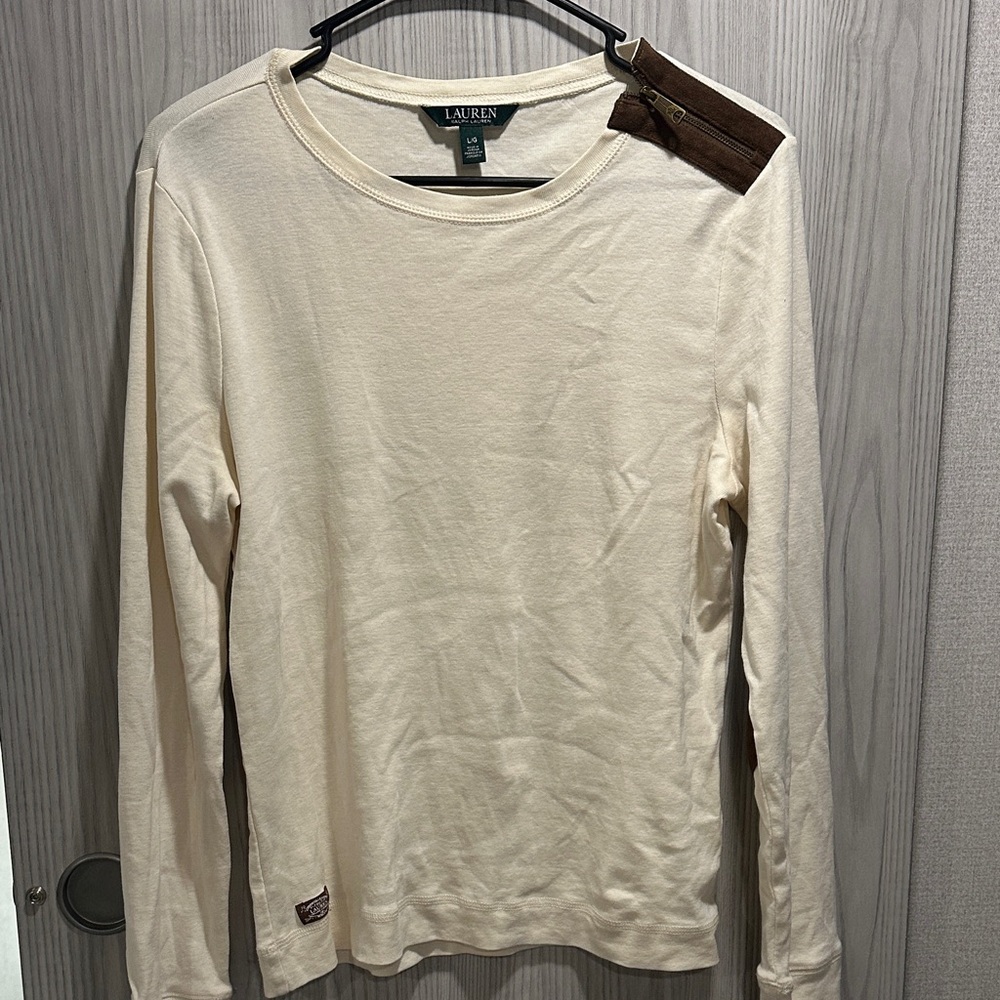 Lauren Ralph Lauren Ivory Long Sleeve Top with Suede Accents